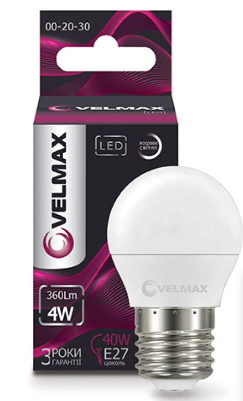 00-20-30 LED лампа 4W-4100K, 360Lm. Е27. 220° Арт.24673 Velmax