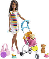 Barbie Stroll n Play Pups Playset GHV93 Mattel Барбі лялька Прогулянка з цуценятами ігровий набір