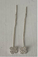 Сережки-протяжки зі срібла 925 з цирконами (квіточки)