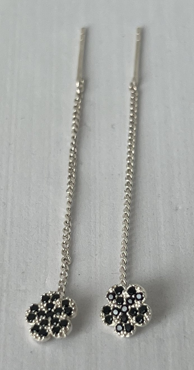 Сережки-протяжки зі срібла 925 з цирконами (сніжинки)