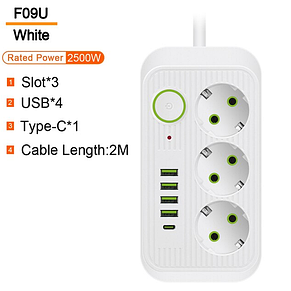 Мережевий фільтр живлення F09U 3 розетки + 4 USB + 1 Type-C, фото 4
