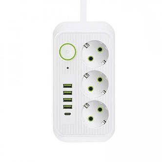 Мережевий фільтр живлення F09U 3 розетки + 4 USB + 1 Type-C, фото 1