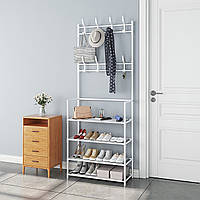 Вешалка для одежды и подставка для обуви 2в1 (154х60х29,5см) New simple floor clothes rack / Стойка в прихожую, Белая