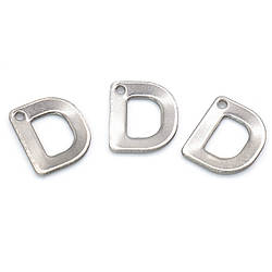 Літера D підвіска із нержавіючої сталі 9х11 мм Платина 5 шт.