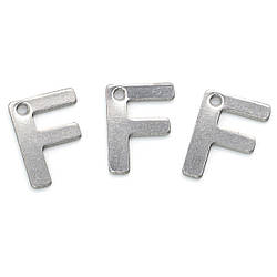 Літера F підвіска із нержавіючої сталі 8х11 мм Платина 5 шт.
