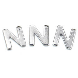 Літера N підвіска із нержавіючої сталі, розмір 9х11мм, колір Платина, в уп. 5шт.