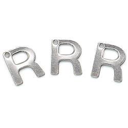 Літера R підвіска із нержавіючої сталі 9х11 мм Платина 5 шт.