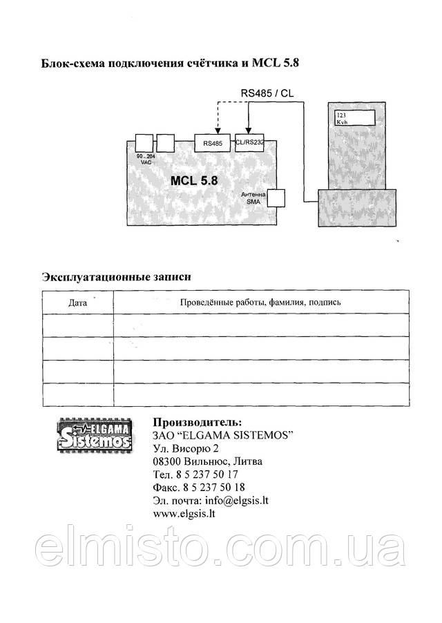 Паспорт контроллера MCL 5.8.RS232.485.CL (Elgama-Elektronika) с внутренним GSM / GPRS модемом к счетчикам GAMA 300 G3B