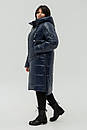 Тепла зимова довга жіноча куртка синя зима з капюшоном великий розмір 50 52 56 58 60, фото 3