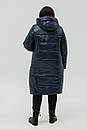 Тепла зимова довга жіноча куртка синя зима з капюшоном великий розмір 50 52 56 58 60, фото 2