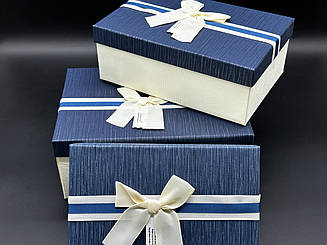 Коробка подарункова. 3шт/комплект. Колір синій-біло. 23х16х10см.