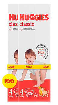 Підгузники дитячі Huggies Classic 4 (7-18 кг) Mega Pack 100 шт