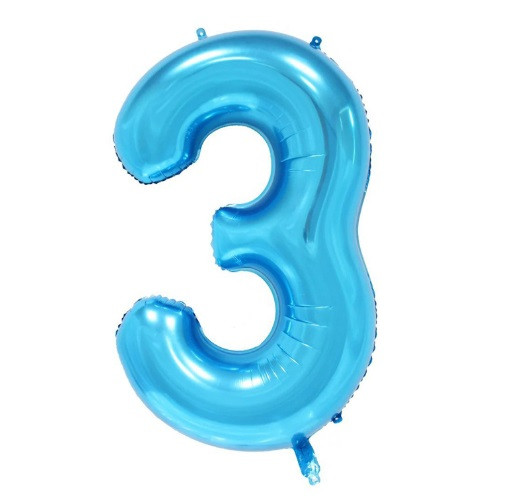 Куля фольгована цифра "3", БЛАКИТНА - 70 см (30 дюймів)