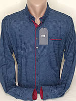 Рубашка мужская G-Port vd-0020 синяя приталенная в принт трансформер стрейч коттон Турция