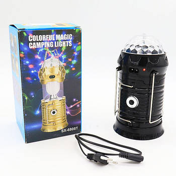 Туристичний розкладний ліхтарик з диско-лампою, повербанком та сонячними панелями SX-6808T, Чорний / Ручним ліхтарик