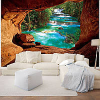 Флизелиновые 3д фото обои пейзаж 368х254 см Пещера с ручейком (10255V8)+клей