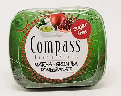Льодяники Compass Fresh mints Matcha&Pomegranate зі смаком зеленого чаю матча та граната без цукру, ж\б, 14 г., фото 1