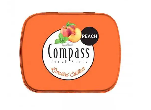 Льодяники Compass Fresh mints Peach зі смаком персика без цукру, ж\б, 14 г.