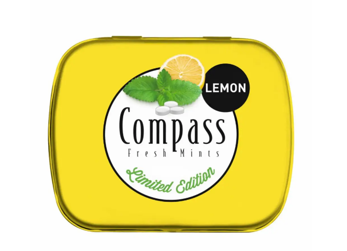 Льодяники Compass Fresh mints Lemon  зі смаком лимону без цукру, ж\б, 14 г., фото 1