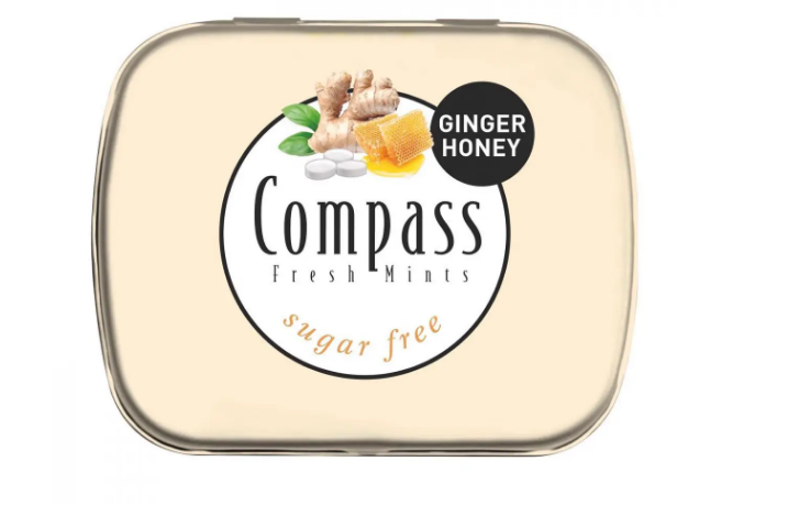 Льодяники Compass Fresh mints Ginger Honey зі смаком імбиру та меду без цукру, ж\б, 14 г., фото 1