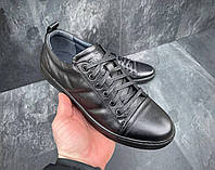 Мужские кроссовки кожаные весна осень черные Tsevo. Весенняя обувь для мужчин в черном цвете Тцево