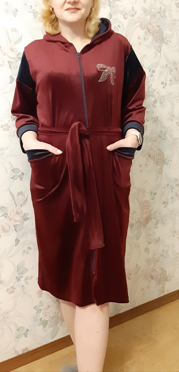 Красивый Велюровый халат женский с капюшоном 48-50-52-54-56-58р, доставка по Украине - фото 4 - id-p493794258