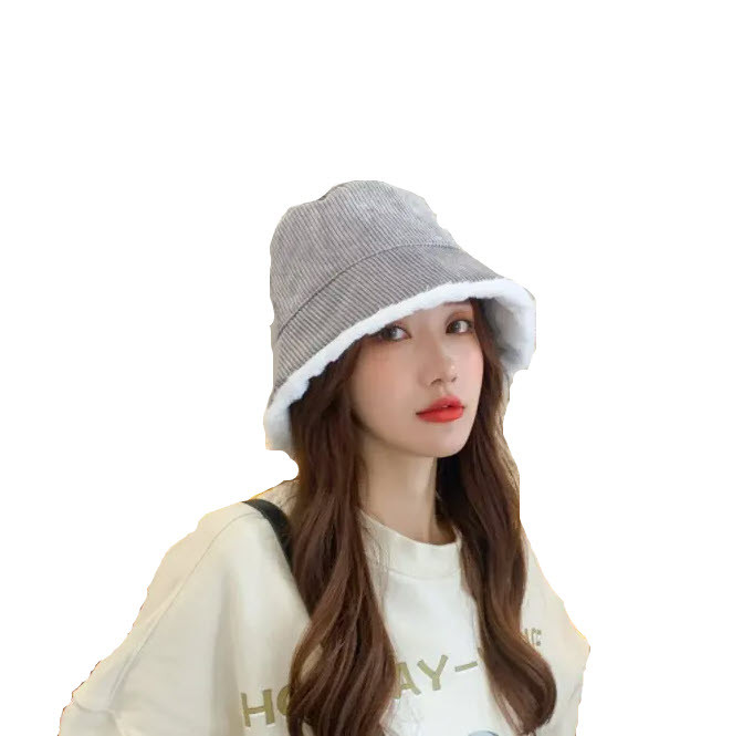 Панама Капелюх Зимовий на штучному Худі Сірий Рубчик 55-58 см