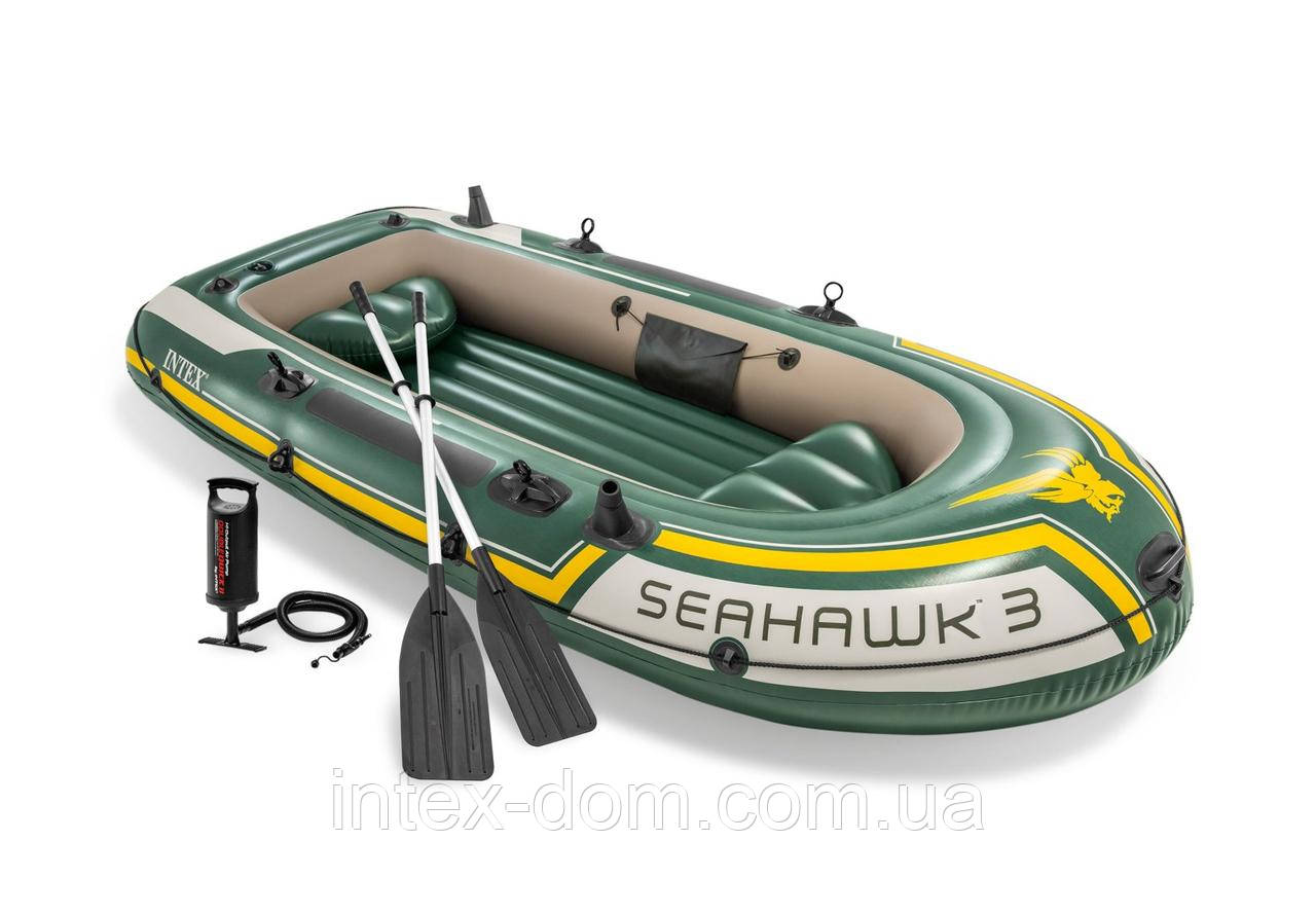 Надувний човен Intex 68380 Seahawk 3 (293 х 137 х 43 см) ручний насос 1.7 л, весла 2 шт