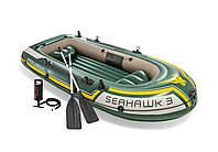 Надувная лодка Intex 68380 Seahawk 3 (295 х 137 х 43 см) ручной насос 1.7 л, весла 2 шт