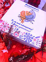 Подарочный набор меда с орехами и свечей ко Дню влюблених «Моя пташечка», белий, 14х14х10 см.