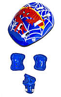 Захисний комплект (захист на коліна, лікті, долоні + шолом), малюнок "Спайдермен". Колір синій