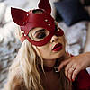 Червона еротична маска кішки для обличчя жіноча з металевим заклепками БДСМ, фото 8