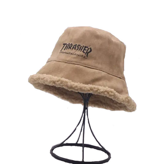 Зимова панама Хутряна на овчині THRASHER Плюшева Коричневий