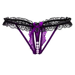 Еротичні Трусики Стрінги Жіночі з вирізом чорні з фіолетовим Розмір M - L