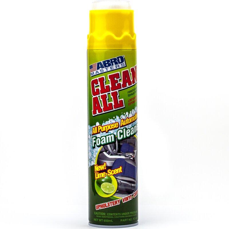 Очищувач салону пінний із щіткою аерозольний Abro Clean All, 650 гр.