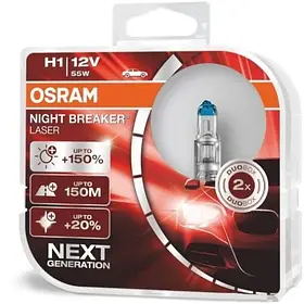 Автолампа галогенна Osram Night Laser +150% / H1 / 55W / 12V / 2 шт