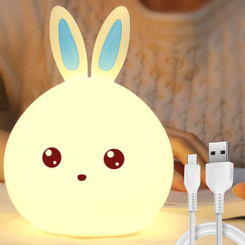 Силіконовий дитячий нічник Зайчик Rabbit Soft Touch, 7 режимів / Акумуляторна лампа-нічник