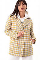 Пальто женское короткое шерстяное демисезонное полупальто, деми осеннее, весеннее, Желтый, 48