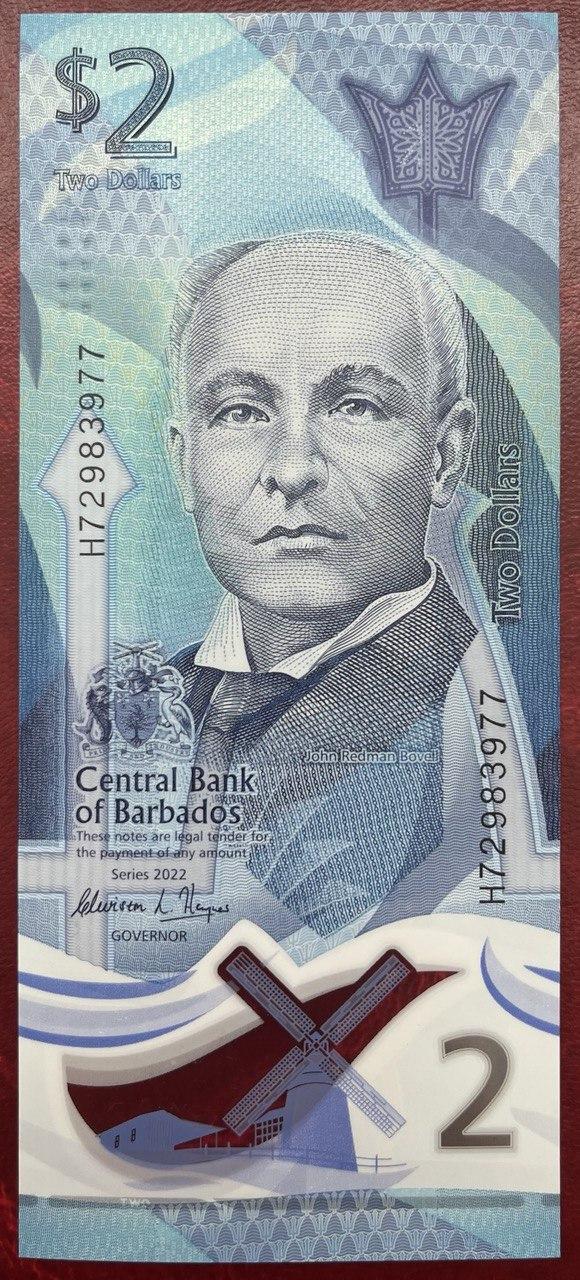 Банкнота Барбадоса 2 фунти 2022 г UNC Полімер, фото 1