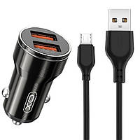 Автомобильное зарядное устройство + кабель Micro-USB XO CC48 Smart Metal |2USB, 2.4A| Черный