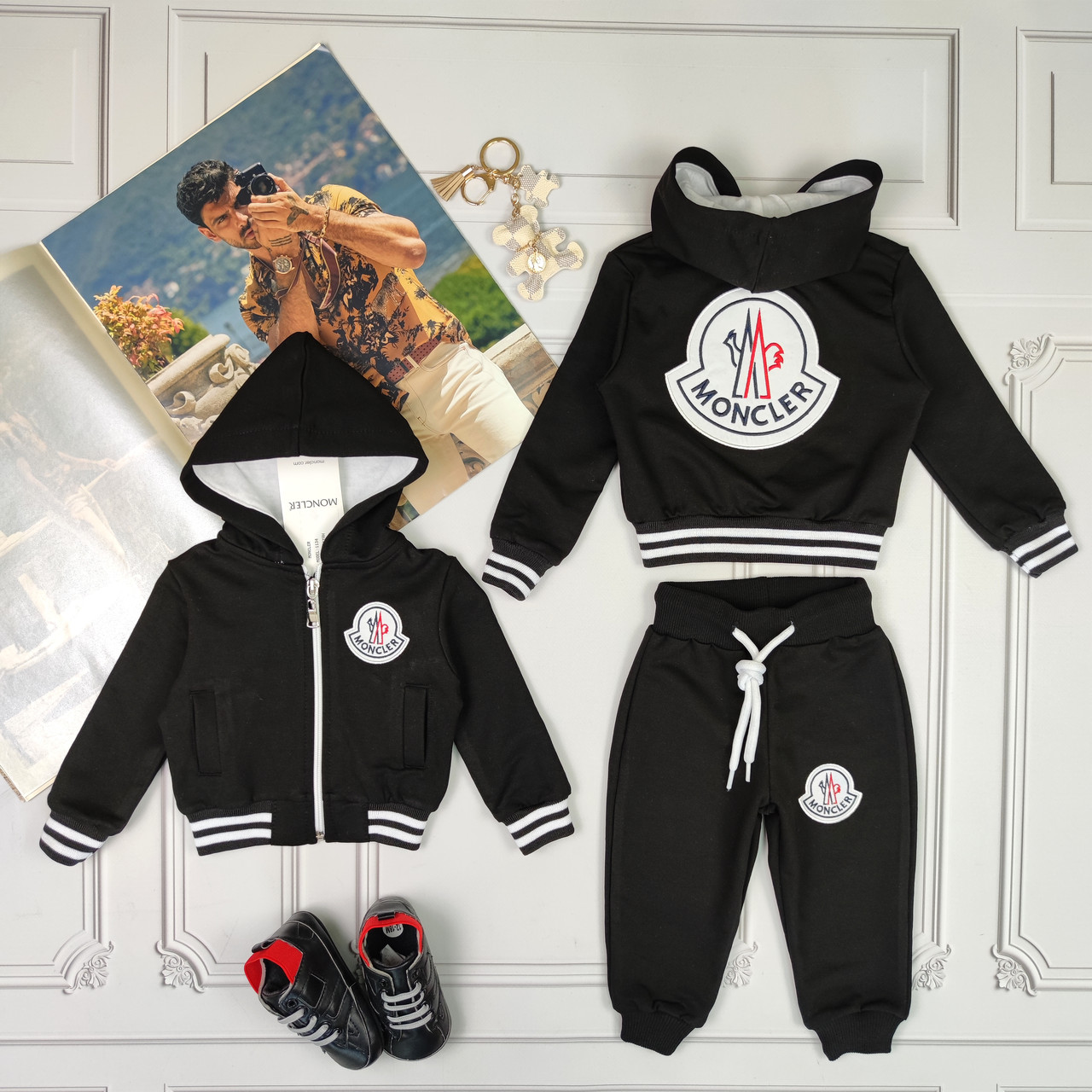 Дитячий чорний спортивний костюм з капюшоном для новонароджених