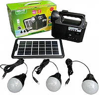 Портативна система освітлення аварійний ліхтар GDPLUS Solar GD-8017 Сонячна панель + 3 лампи