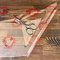 Пленка упаковочная для подарков и букетов Сердечки красные на прозрачном