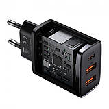 Зарядний пристрій BASEUS Compact Quick Charger  ⁇ 2 USB/1Type-C, 30 W/3 A ⁇  зі швидким заряджанням Black CCXJ-E01, фото 6