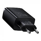 Зарядний пристрій BASEUS Compact Quick Charger  ⁇ 2 USB/1Type-C, 30 W/3 A ⁇  зі швидким заряджанням Black CCXJ-E01, фото 7