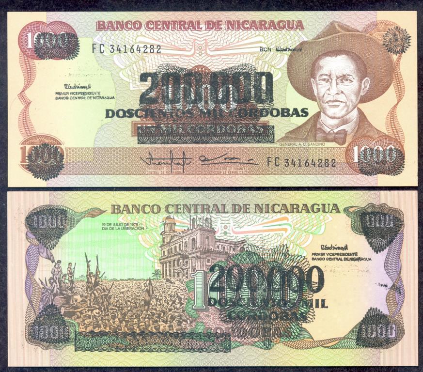 Нікарагуа Nicaragua 200000 кордоба 1987 р. Наддруку на 1000. UNC.  No417, фото 1
