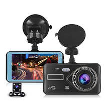 Автомобільний відеореєстратор T672 LCD 4" TOUCH SCREEN сенсорний 2 камери 1080P Full HD метал чорний, фото 4
