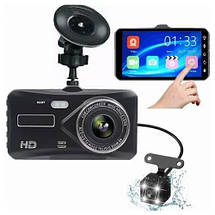 Автомобільний відеореєстратор T672 LCD 4" TOUCH SCREEN сенсорний 2 камери 1080P Full HD метал чорний, фото 5