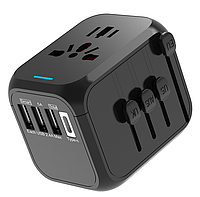 Универсальный адаптер для путешествий черный USB TYPE C Travel Adapter Переходник для всех типов розеток