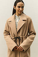 Женское бежевое демисезонное пальто кашемировое длинное свободное оверсайз